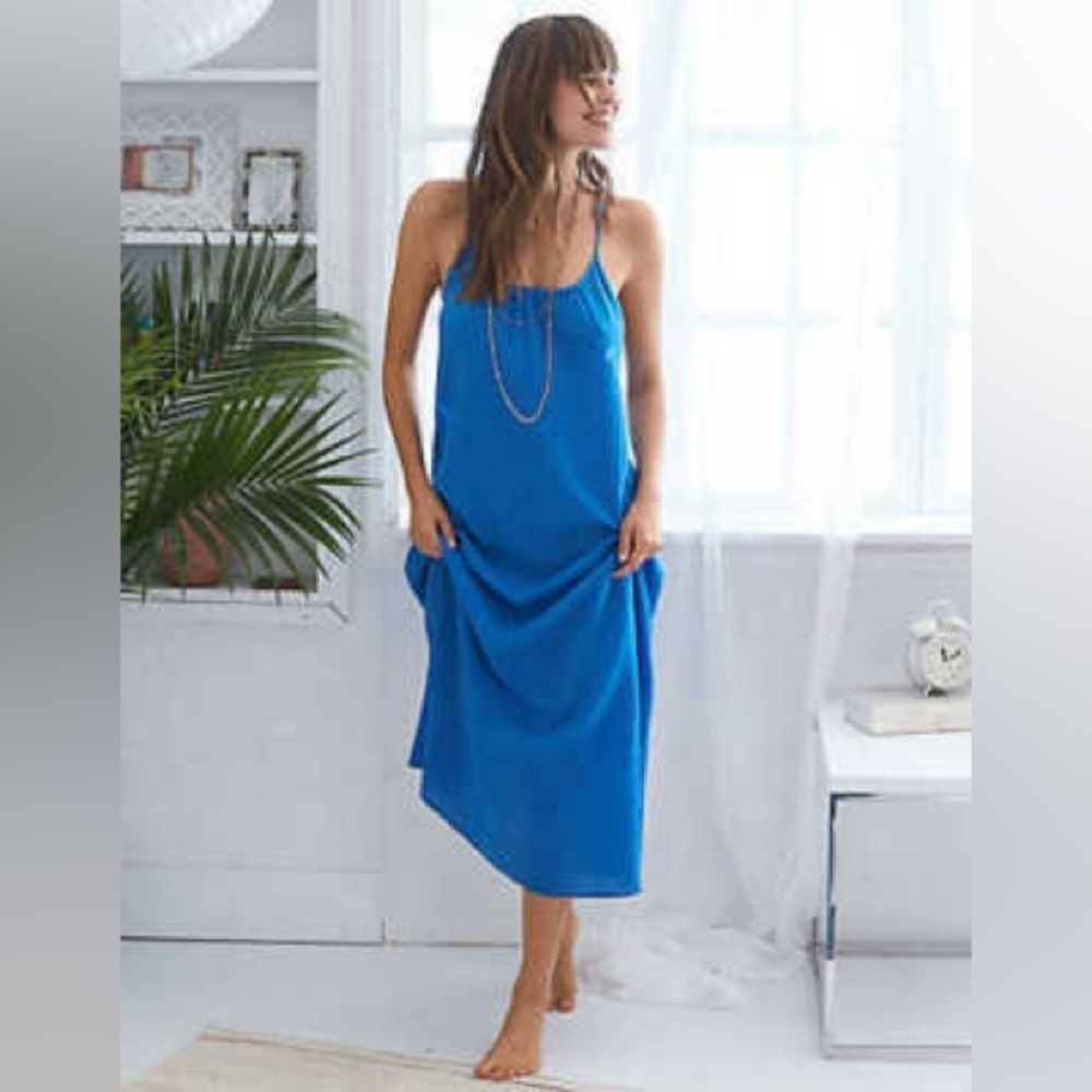 Aerie Slip Midi Dress Beachy Coastal Boho blue Size XS